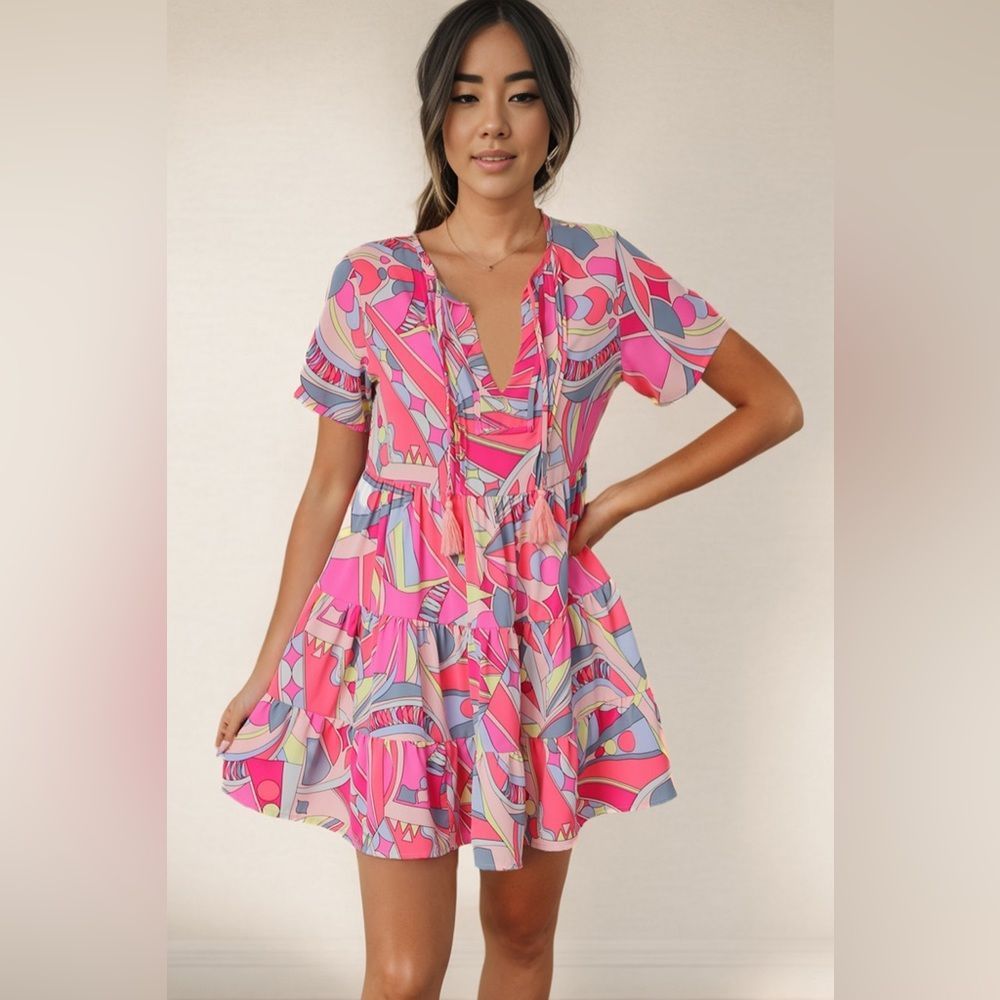 Vibrant Pink Patterned Mini Dress